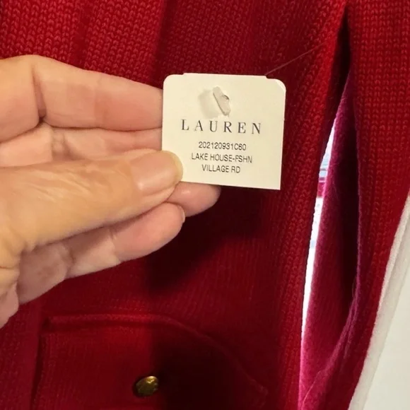 VTG Ralph Lauren Women Red Cardigan SweaterJacket Black Velvet Collar 2X Holiday - Picture 3 of 4